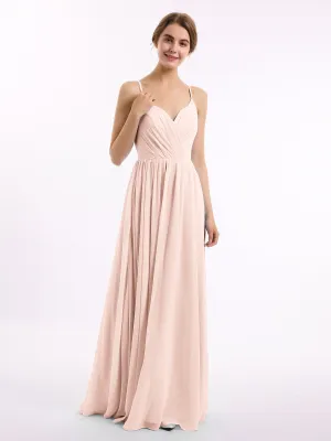 Chiffon Bridesmaid Dresses with Spaghetti Straps-Pearl Pink Plus Size