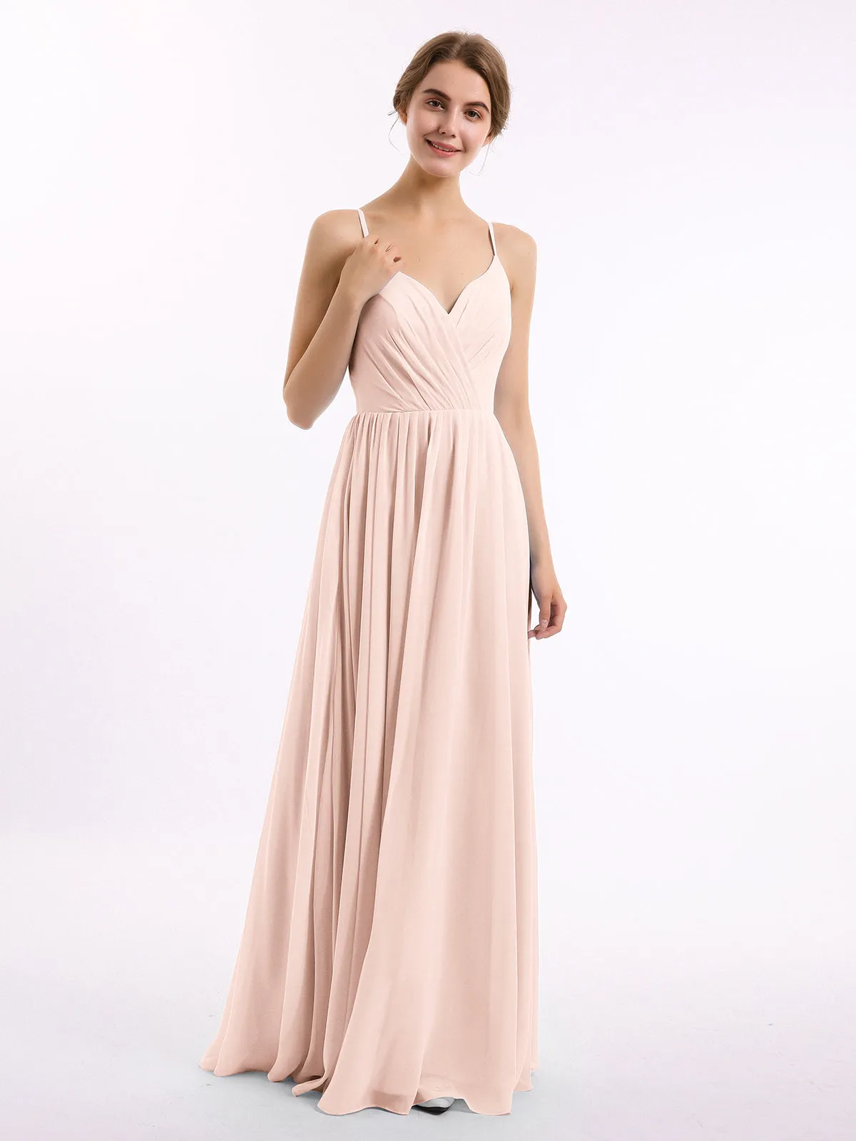 Chiffon Bridesmaid Dresses with Spaghetti Straps-Pearl Pink Plus Size