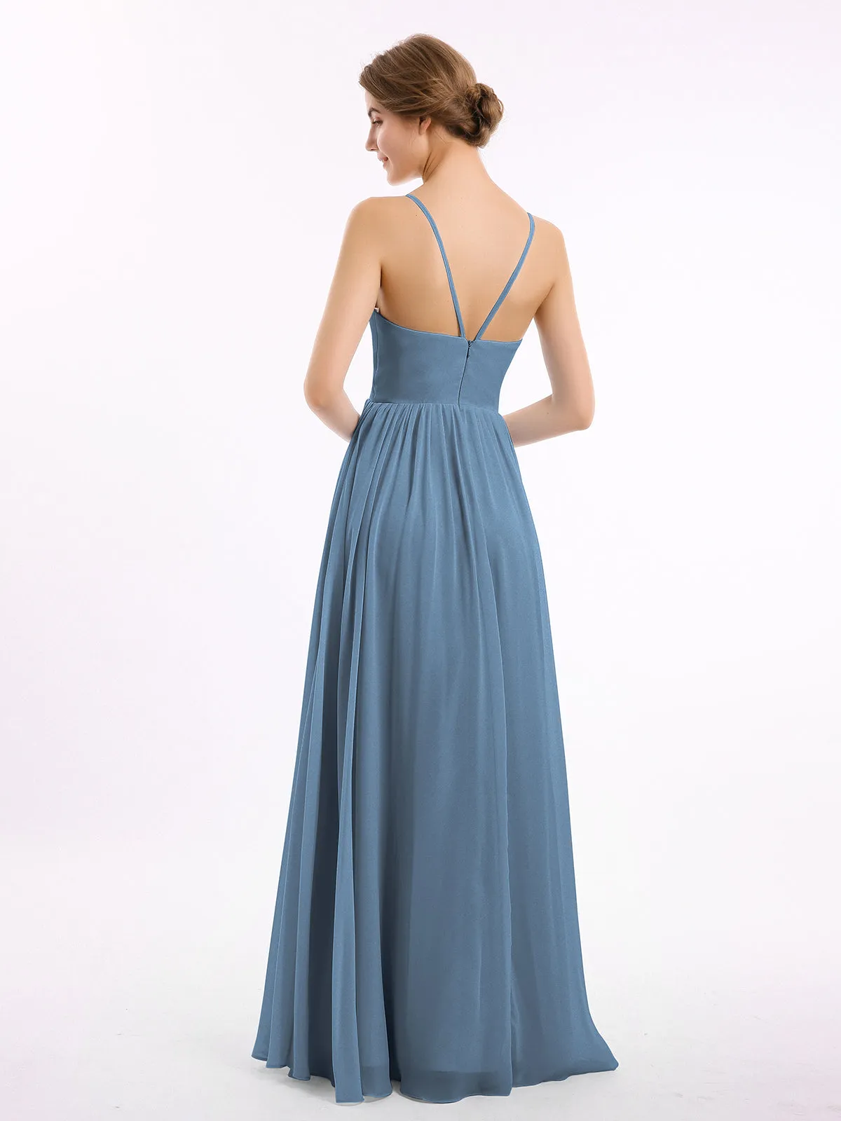 Chiffon Bridesmaid Dresses with Spaghetti Straps-Slate Blue