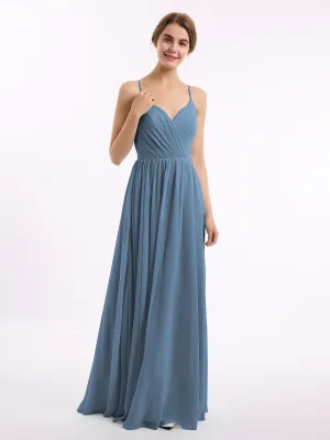 Chiffon Bridesmaid Dresses with Spaghetti Straps-Slate Blue