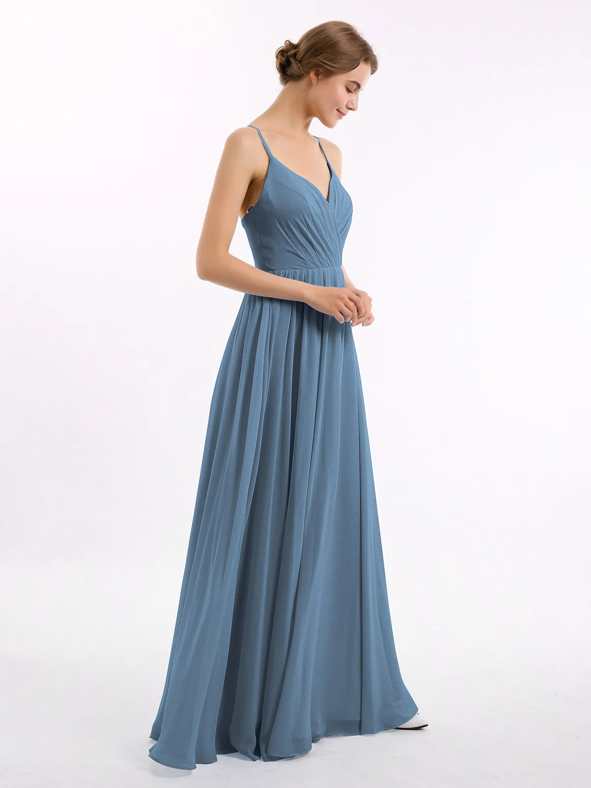 Chiffon Bridesmaid Dresses with Spaghetti Straps-Slate Blue