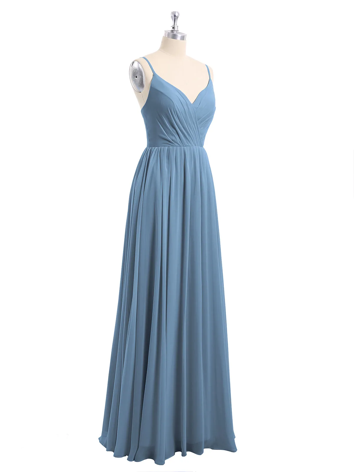 Chiffon Bridesmaid Dresses with Spaghetti Straps-Slate Blue