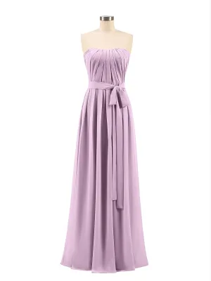 Chiffon Strapless Bridesmaid Gown with Sash-Wisteria