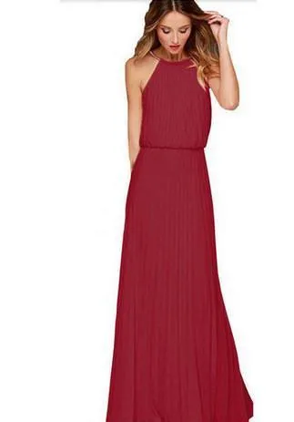 Clearance Formal Bear Shoulder Pleated Long Chiffon Maxi Party Prom Dress