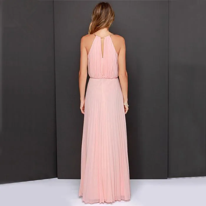 Clearance Formal Bear Shoulder Pleated Long Chiffon Maxi Party Prom Dress
