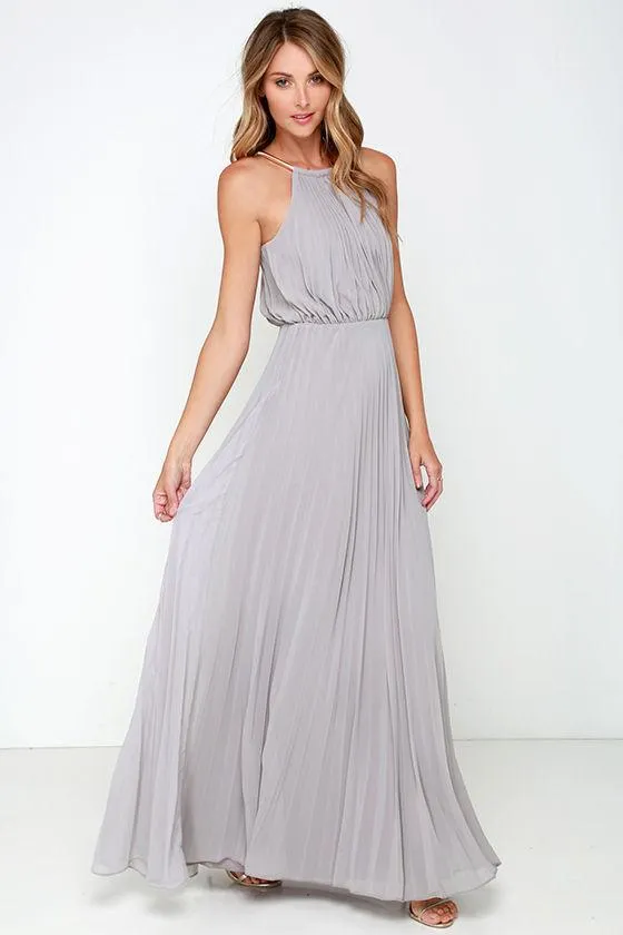 Clearance Formal Bear Shoulder Pleated Long Chiffon Maxi Party Prom Dress