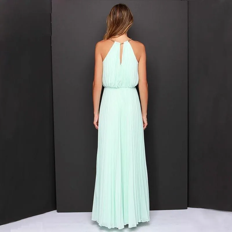 Clearance Formal Bear Shoulder Pleated Long Chiffon Maxi Party Prom Dress