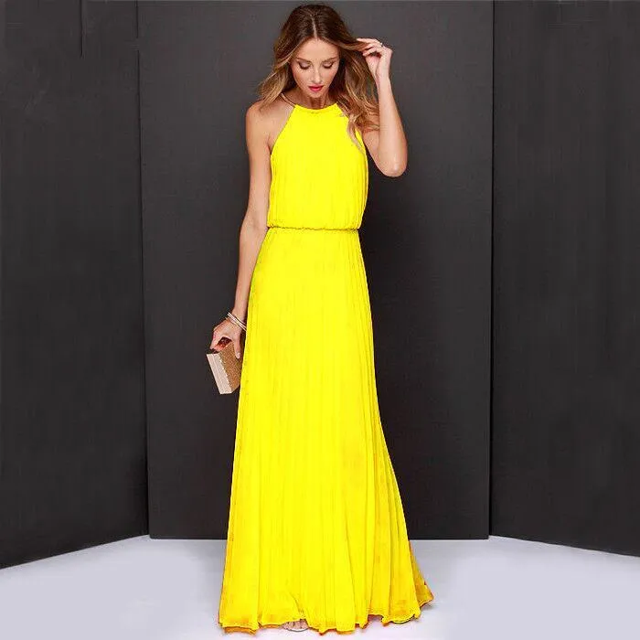 Clearance Formal Bear Shoulder Pleated Long Chiffon Maxi Party Prom Dress