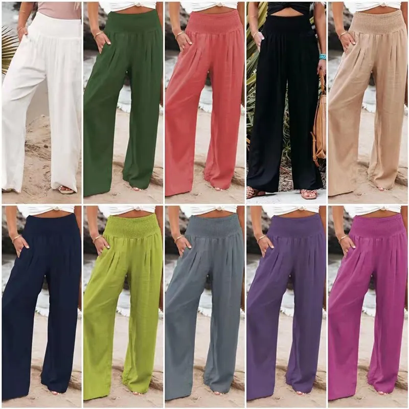 Cotton Linen Wide Leg Pants Casual Loose