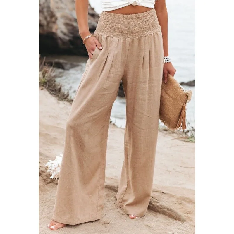 Cotton Linen Wide Leg Pants Casual Loose
