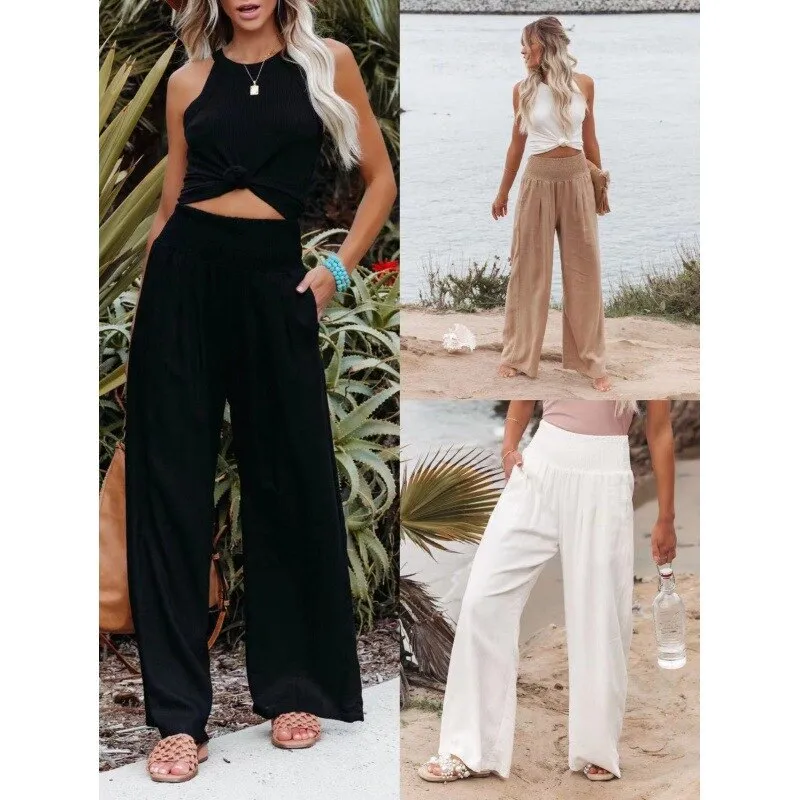Cotton Linen Wide Leg Pants Casual Loose