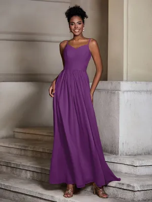 Cross Pleated Bodice Spaghetti Strap Dresses Grape