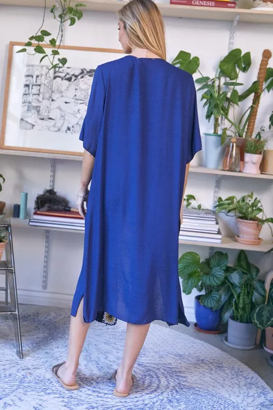 Davi & Dani Crochet Trim Solid Long Kimono