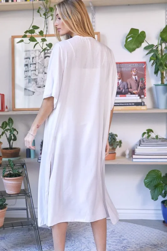 Davi & Dani Crochet Trim Solid Long Kimono