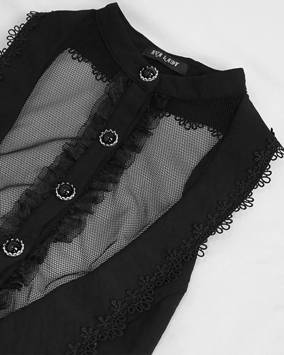 Devil Fashion Womens Romantic Goth Lolita Sleeveless Halter Blouse - Black