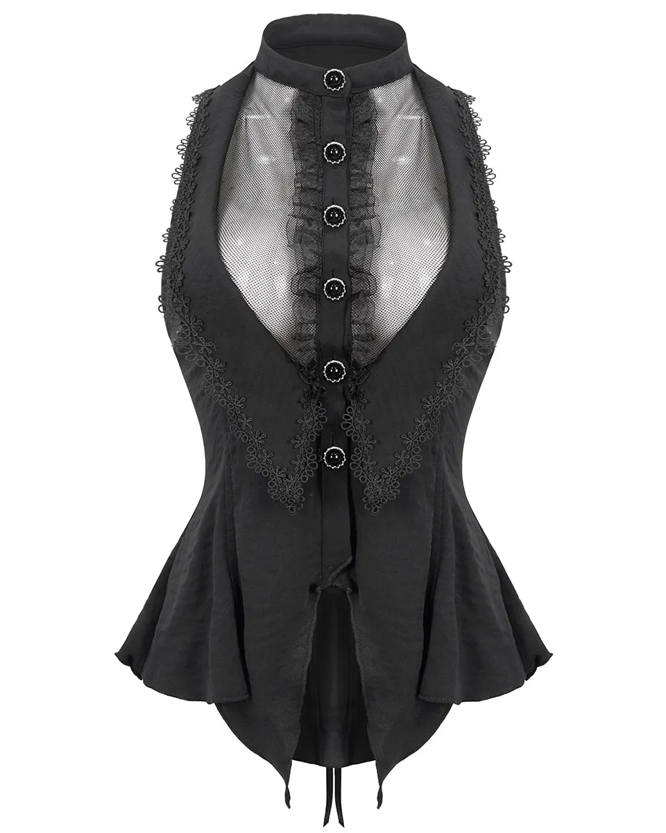 Devil Fashion Womens Romantic Goth Lolita Sleeveless Halter Blouse - Black