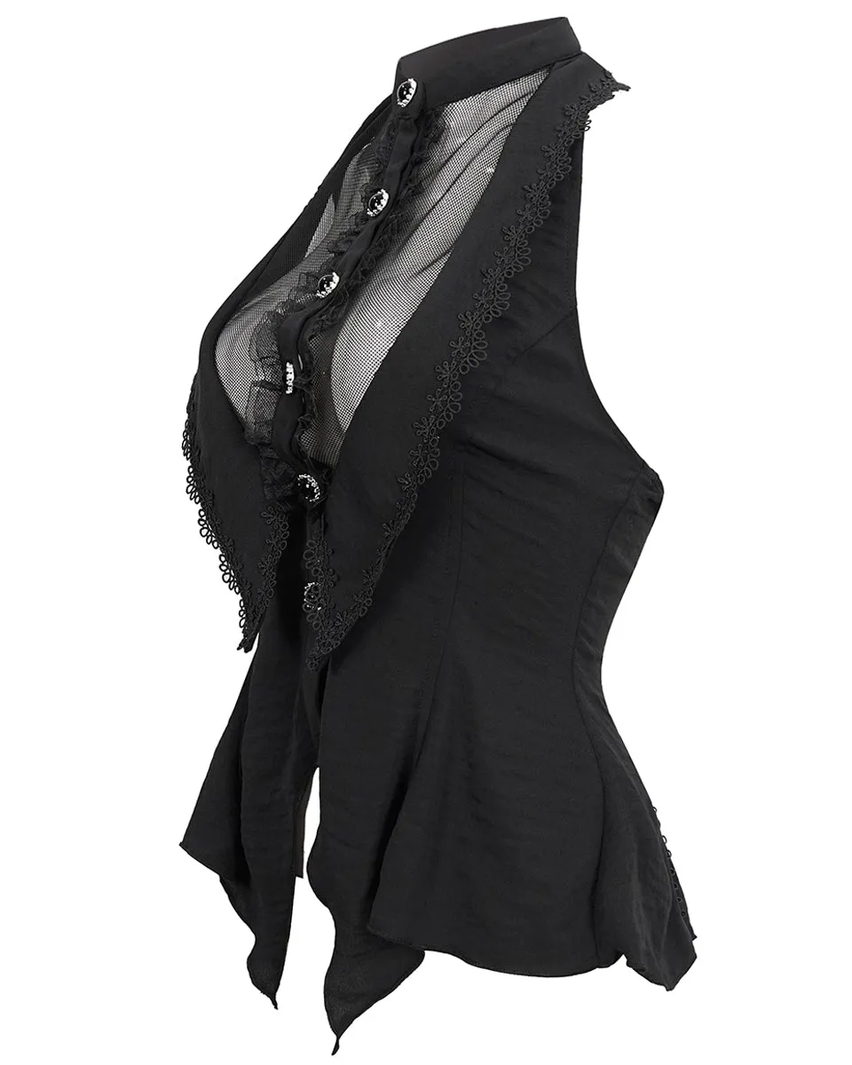 Devil Fashion Womens Romantic Goth Lolita Sleeveless Halter Blouse - Black