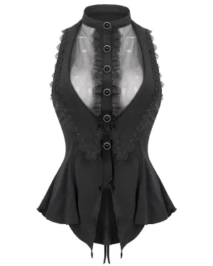 Devil Fashion Womens Romantic Goth Lolita Sleeveless Halter Blouse - Black