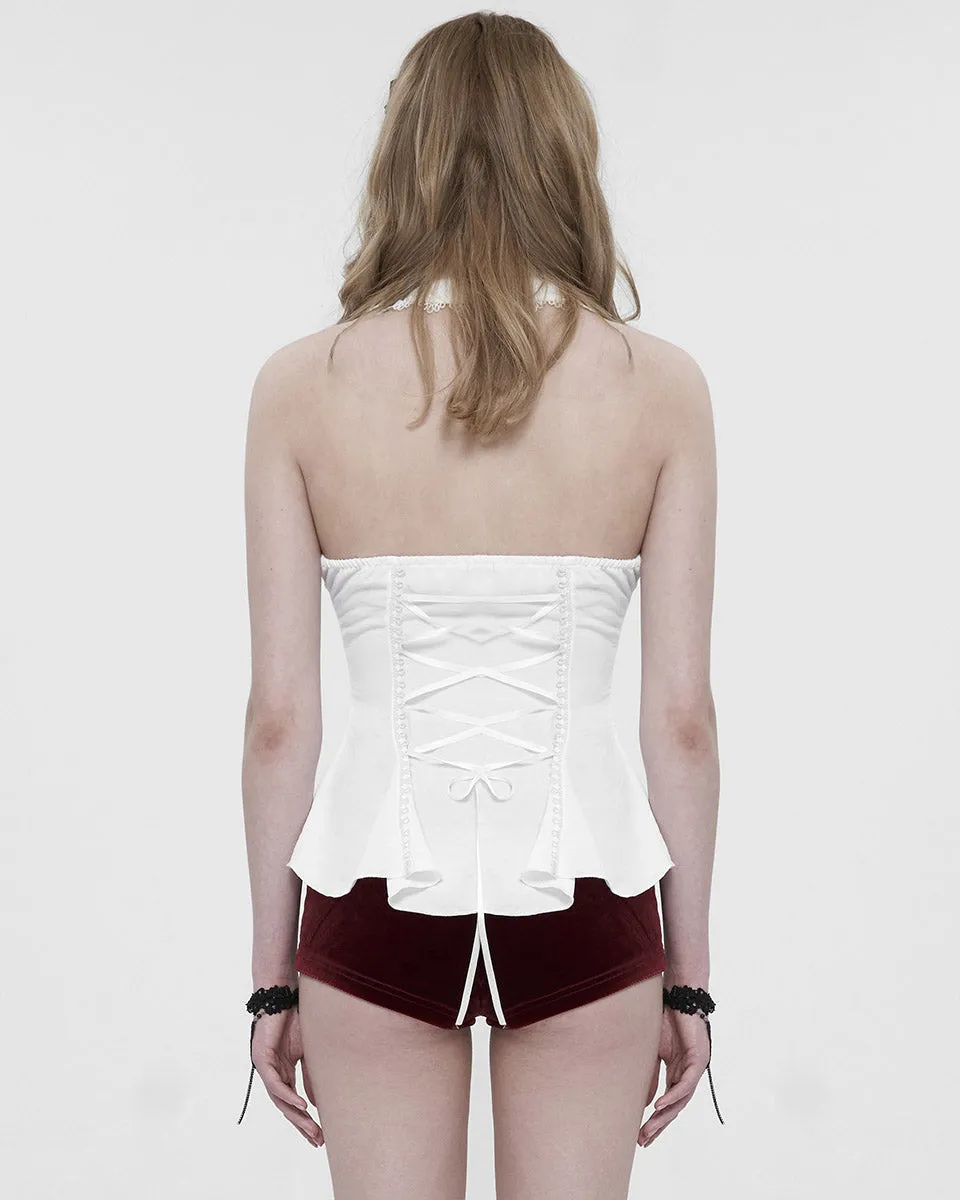 Devil Fashion Womens Romantic Goth Lolita Sleeveless Halter Blouse - White