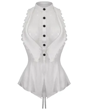 Devil Fashion Womens Romantic Goth Lolita Sleeveless Halter Blouse - White