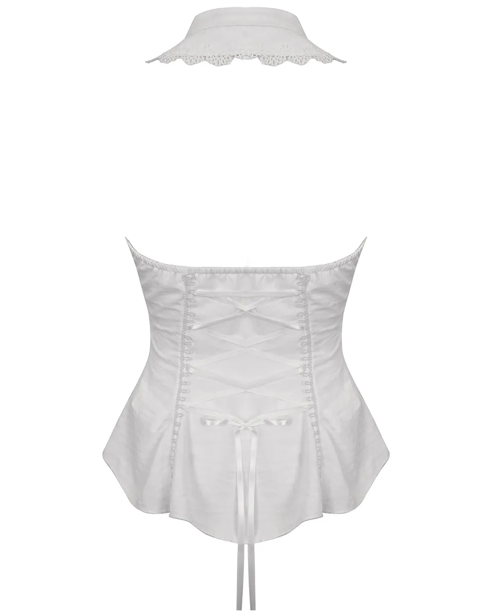 Devil Fashion Womens Romantic Goth Lolita Sleeveless Halter Blouse - White