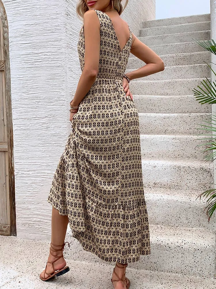 DIAMOND PRINT SLEEVELESS DRESS_CWDMD2135