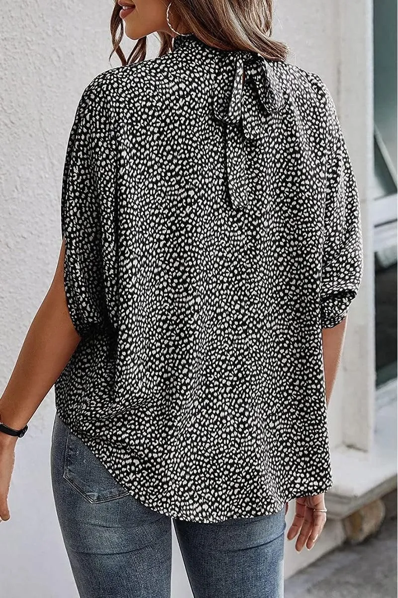 DOLMAN SLEEVE LACE-UP CHIFFON BLOUSE