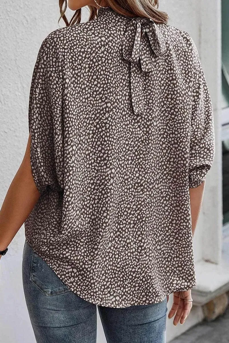 DOLMAN SLEEVE LACE-UP CHIFFON BLOUSE