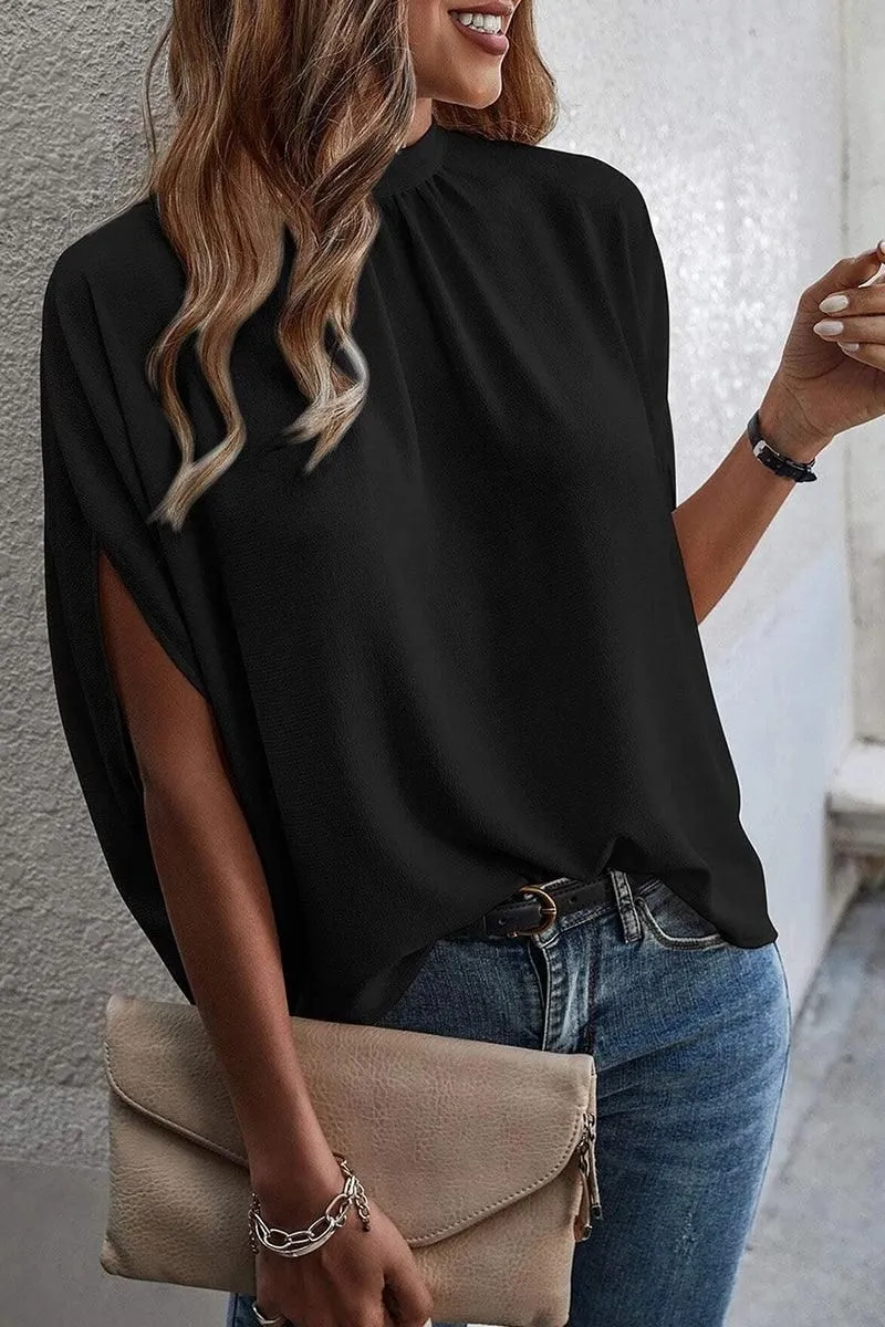 DOLMAN SLEEVE LACE-UP CHIFFON BLOUSE