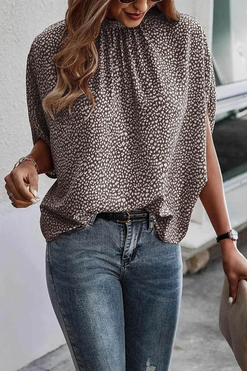 DOLMAN SLEEVE LACE-UP CHIFFON BLOUSE