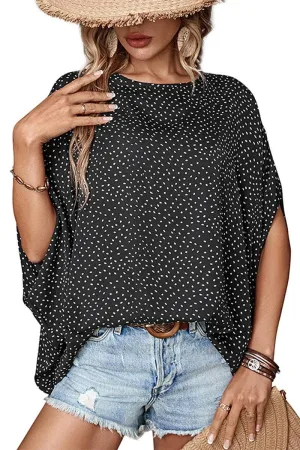 DOLMAN SLEEVE POLKA DOT CHIFFON BLOUSE
