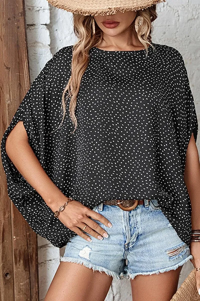 DOLMAN SLEEVE POLKA DOT CHIFFON BLOUSE