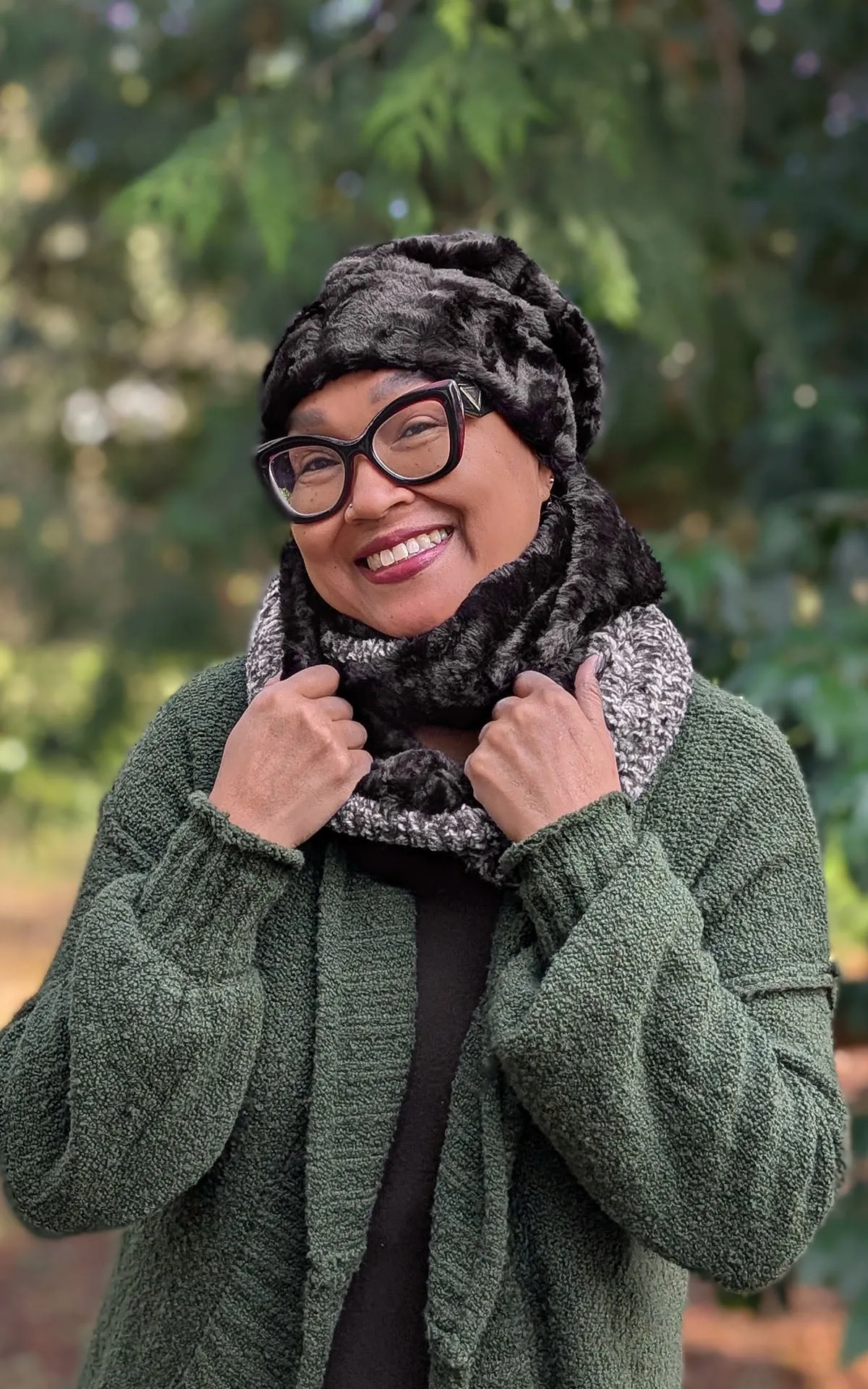 Double Cowl Shrug - Cozy Cable in Ash Faux Fur with Cuddly Fur (Limited Availability)