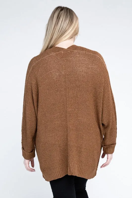eesome Plus Size Ribbed Knit Open Front Cardigan