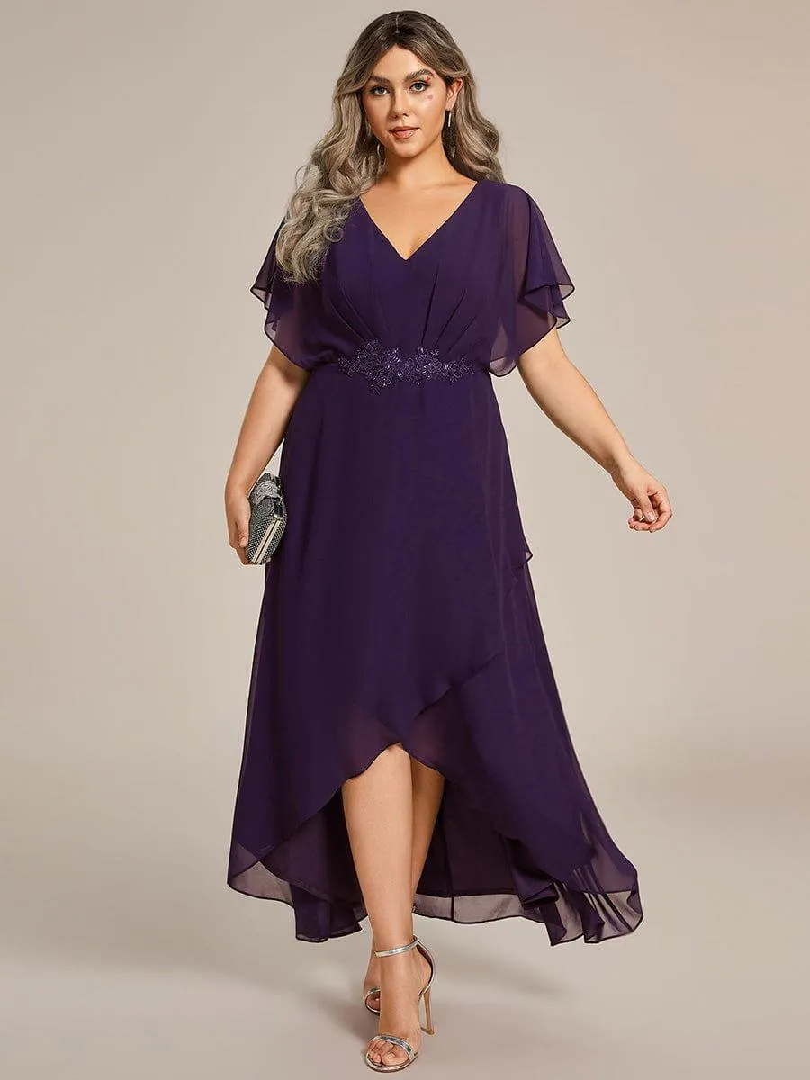 Elegant A-line Waist Applique Ruffled Mother of the Bride Dress