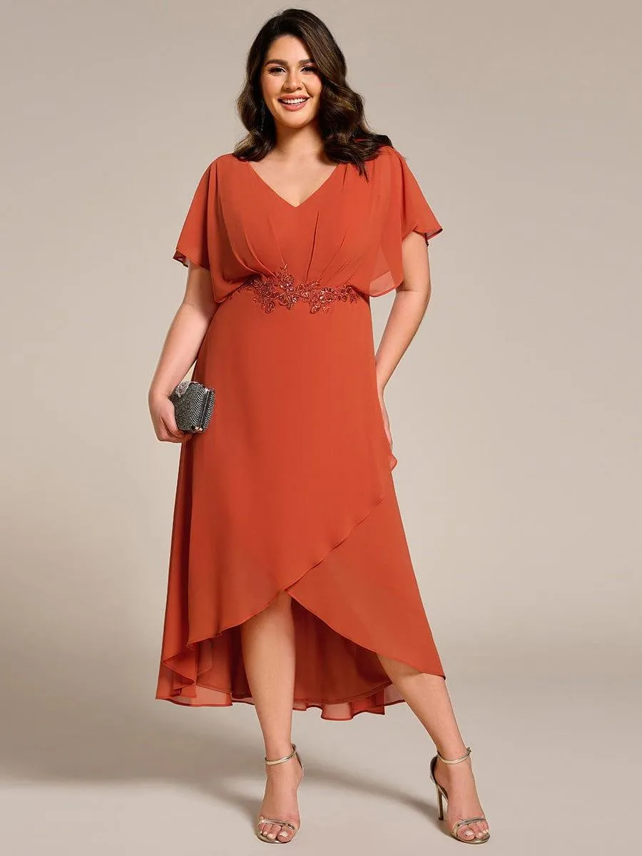 Elegant A-line Waist Applique Ruffled Mother of the Bride Dress