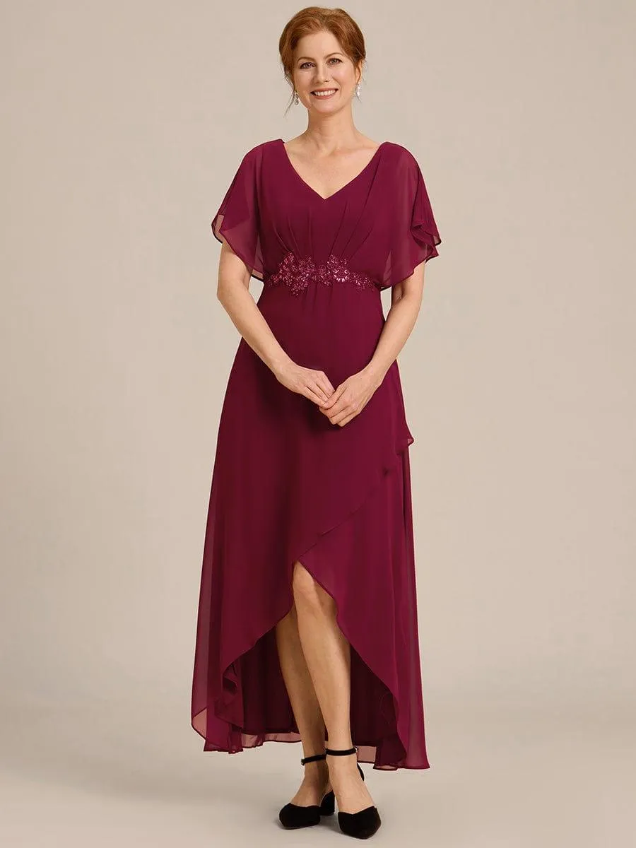 Elegant A-line Waist Applique Ruffled Mother of the Bride Dress