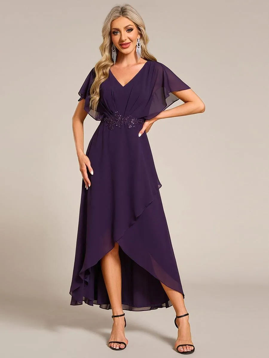 Elegant A-line Waist Applique Ruffled Mother of the Bride Dress