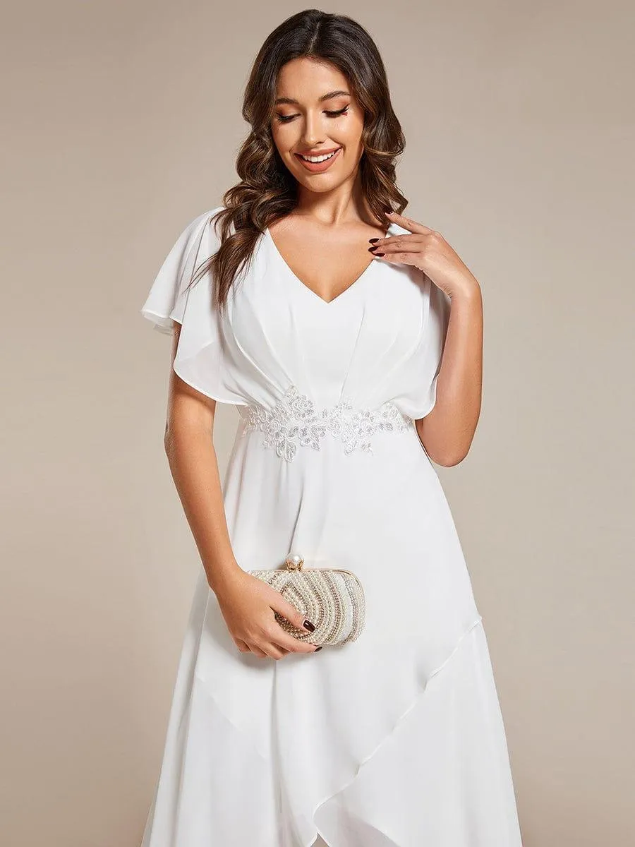 Elegant A-line Waist Applique Ruffled Mother of the Bride Dress