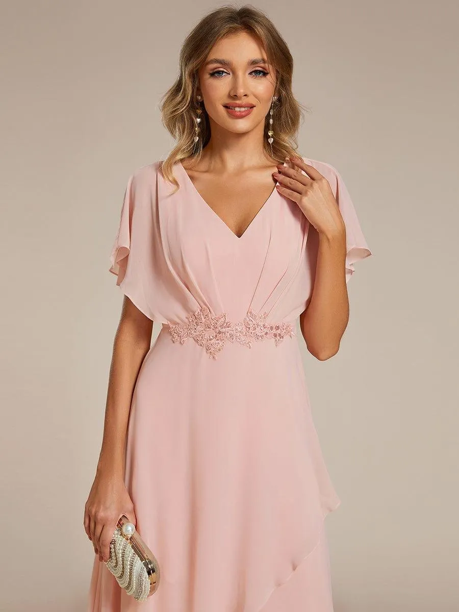 Elegant A-line Waist Applique Ruffled Mother of the Bride Dress