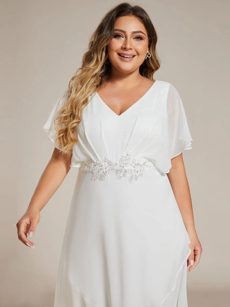 Elegant A-line Waist Applique Ruffled Mother of the Bride Dress