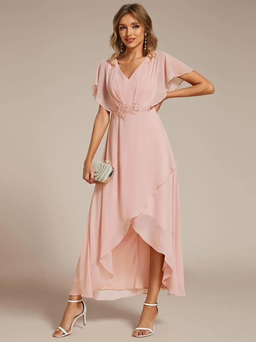Elegant A-line Waist Applique Ruffled Mother of the Bride Dress