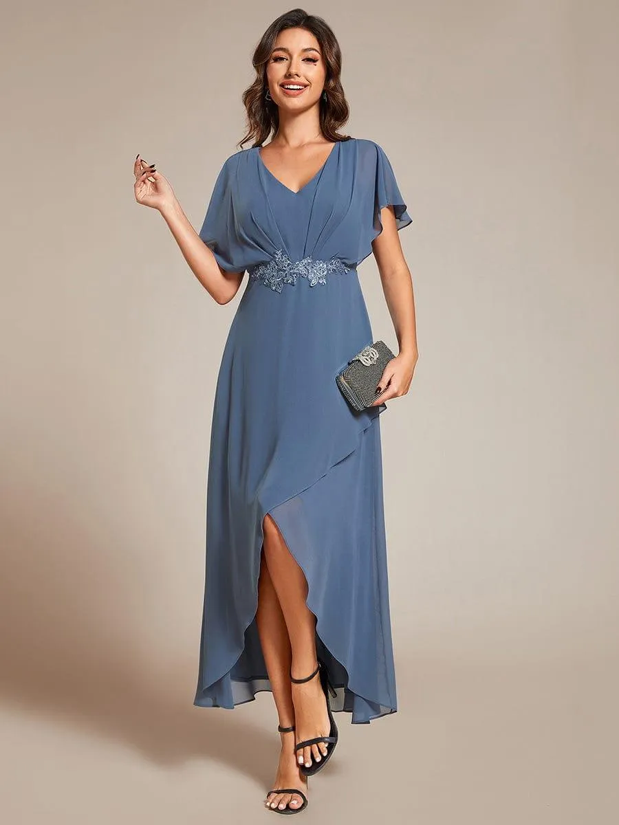 Elegant A-line Waist Applique Ruffled Mother of the Bride Dress