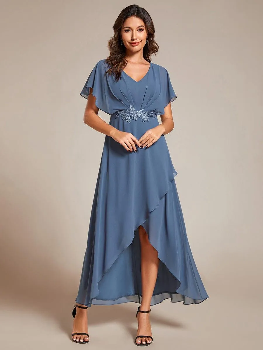 Elegant A-line Waist Applique Ruffled Mother of the Bride Dress