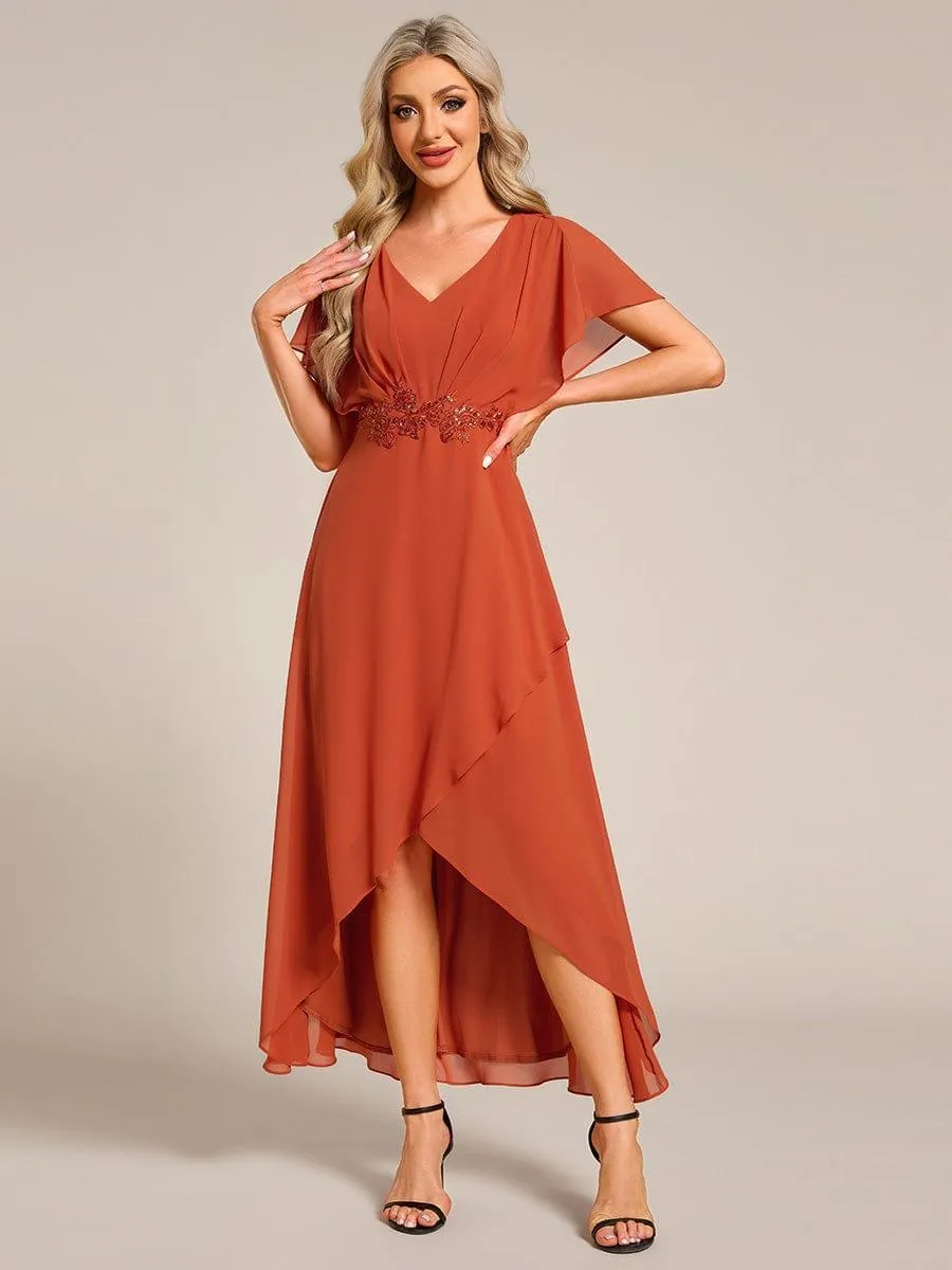 Elegant A-line Waist Applique Ruffled Mother of the Bride Dress