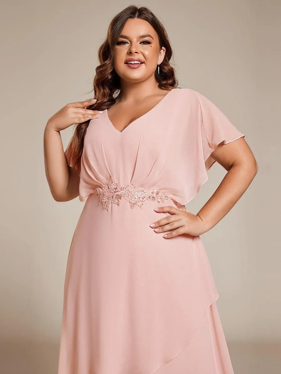 Elegant A-line Waist Applique Ruffled Mother of the Bride Dress