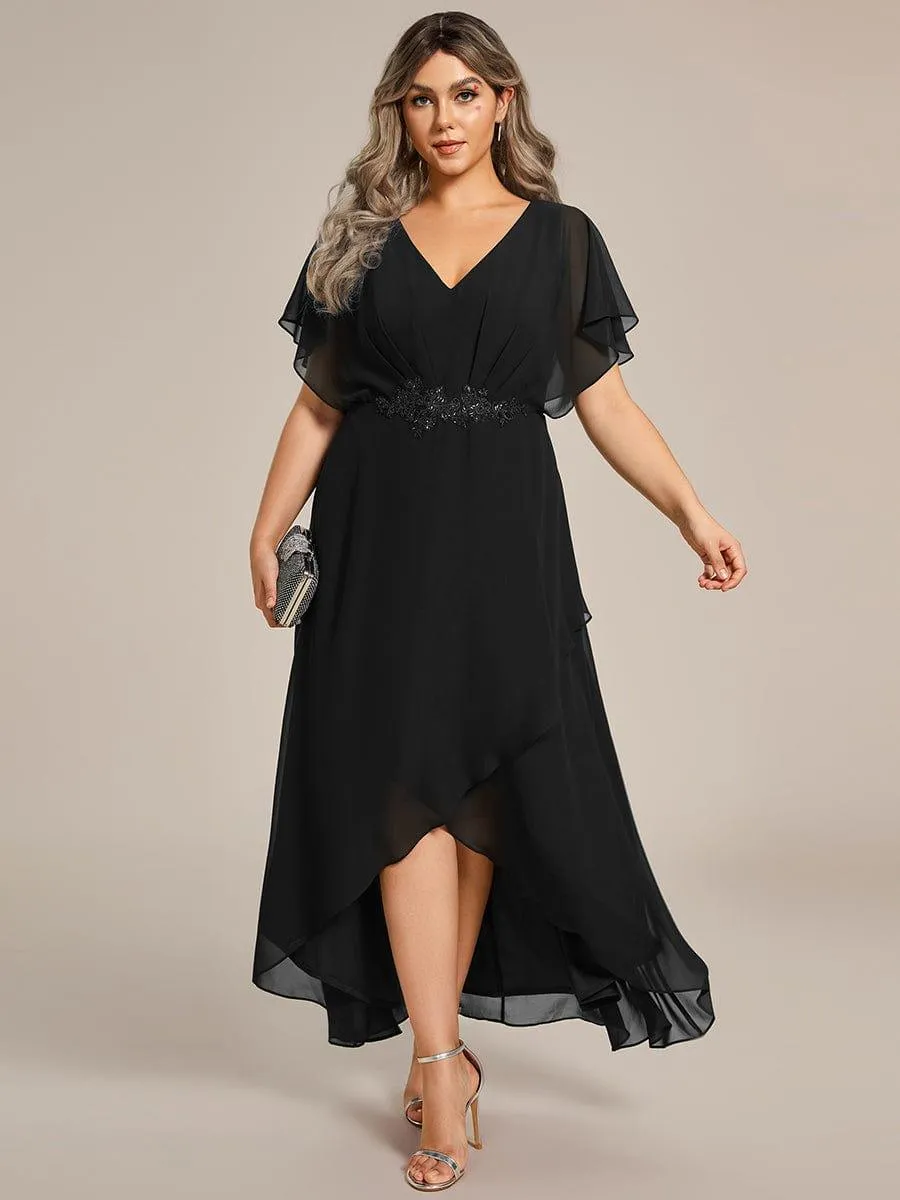 Elegant A-line Waist Applique Ruffled Mother of the Bride Dress