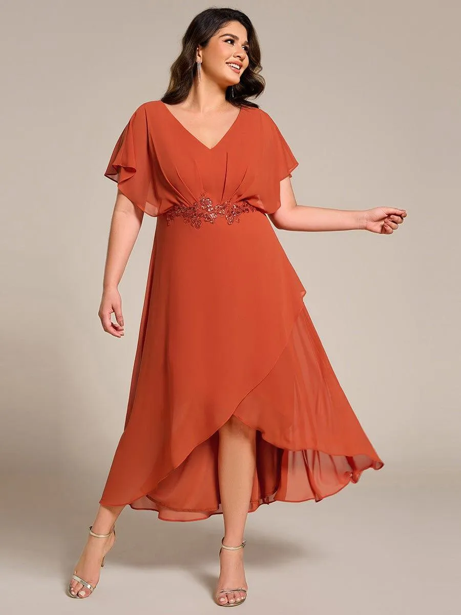 Elegant A-line Waist Applique Ruffled Mother of the Bride Dress