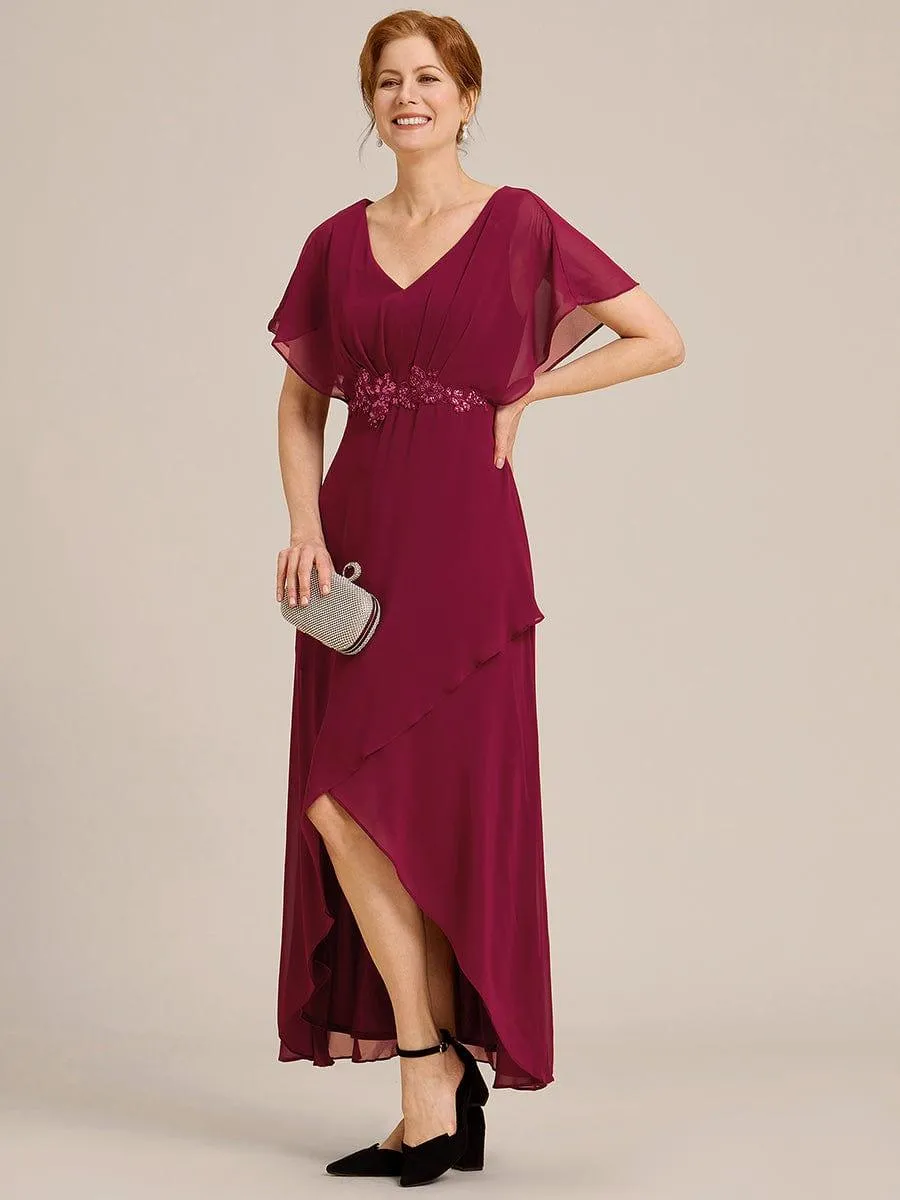 Elegant A-line Waist Applique Ruffled Mother of the Bride Dress