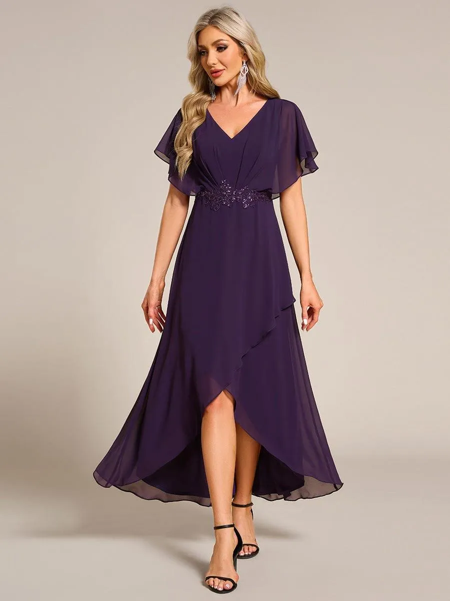 Elegant A-line Waist Applique Ruffled Mother of the Bride Dress
